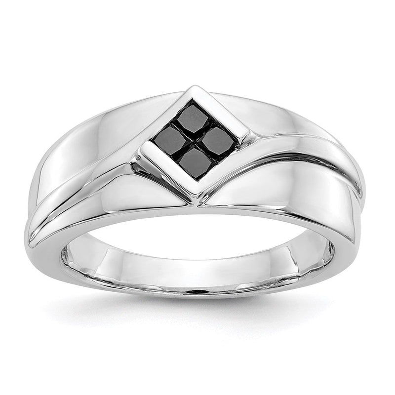 14K Weißgold Herrenring mit schwarzen Diamanten