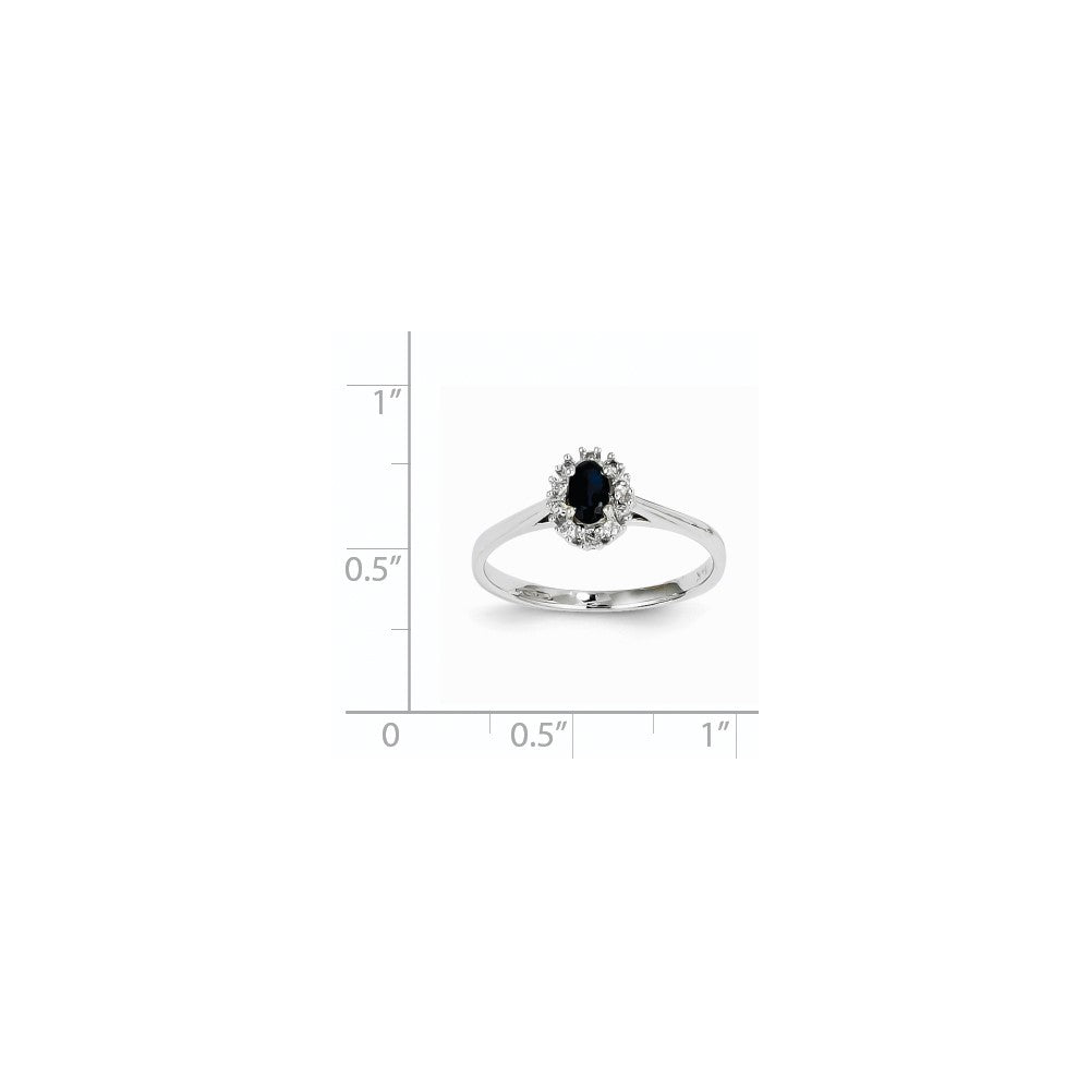 14K Weißgold Echt Diamant & Saphir Oval Ring