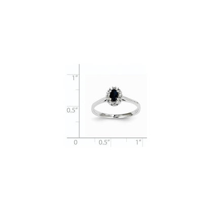 14K Weißgold Echt Diamant & Saphir Oval Ring