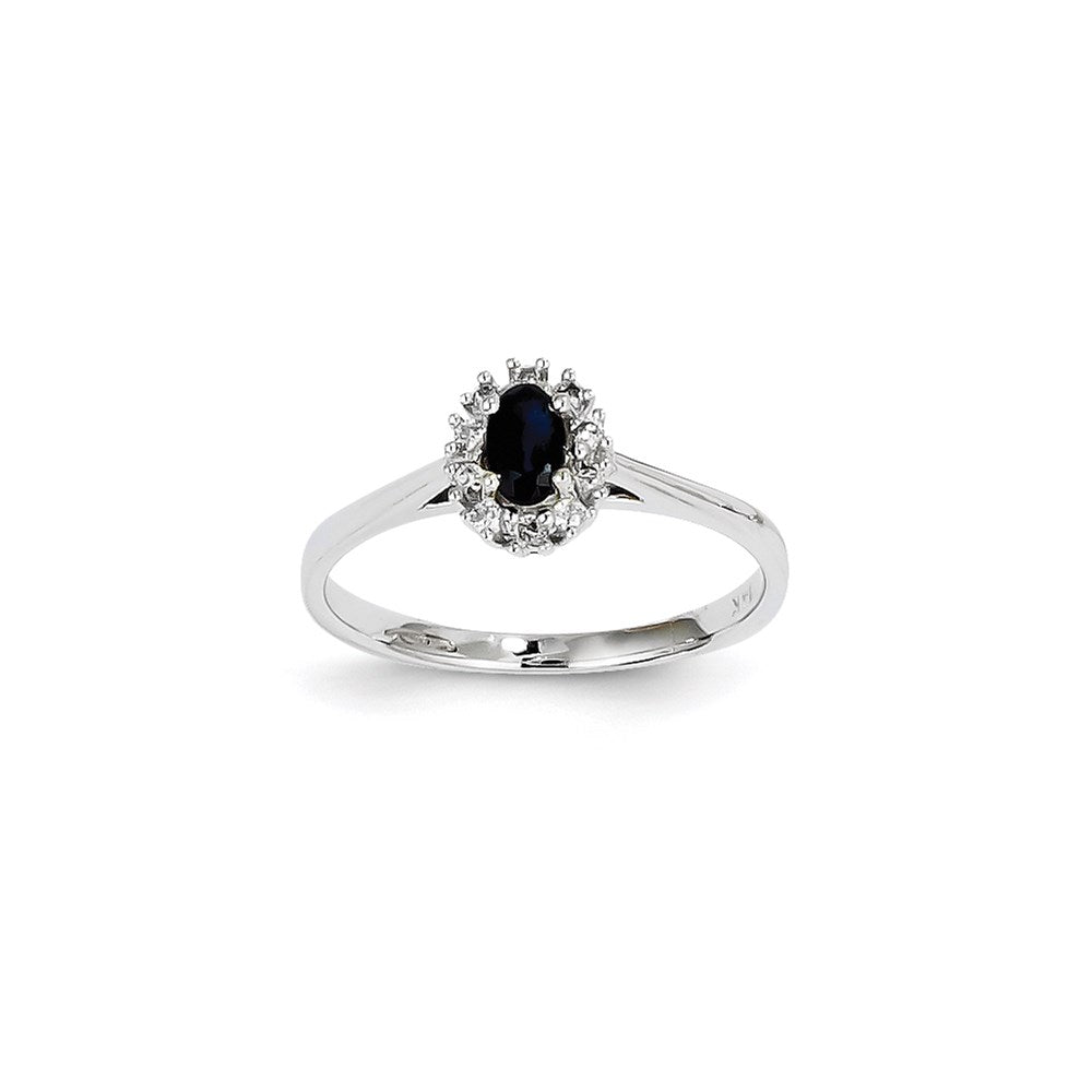 14K Weißgold Echt Diamant & Saphir Oval Ring