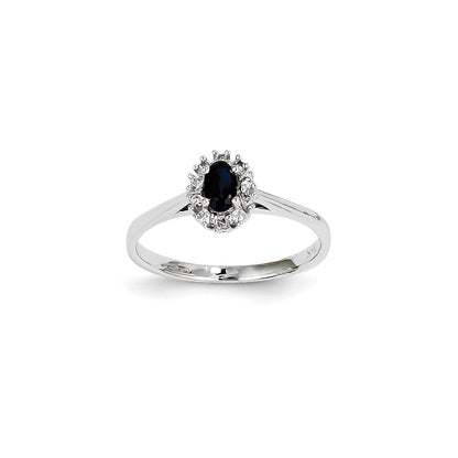 14K Weißgold Echt Diamant & Saphir Oval Ring