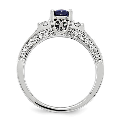 14K Weißgold Echt Diamant & Saphir Ring