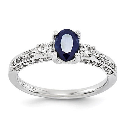 14K Weißgold Echt Diamant & Saphir Ring