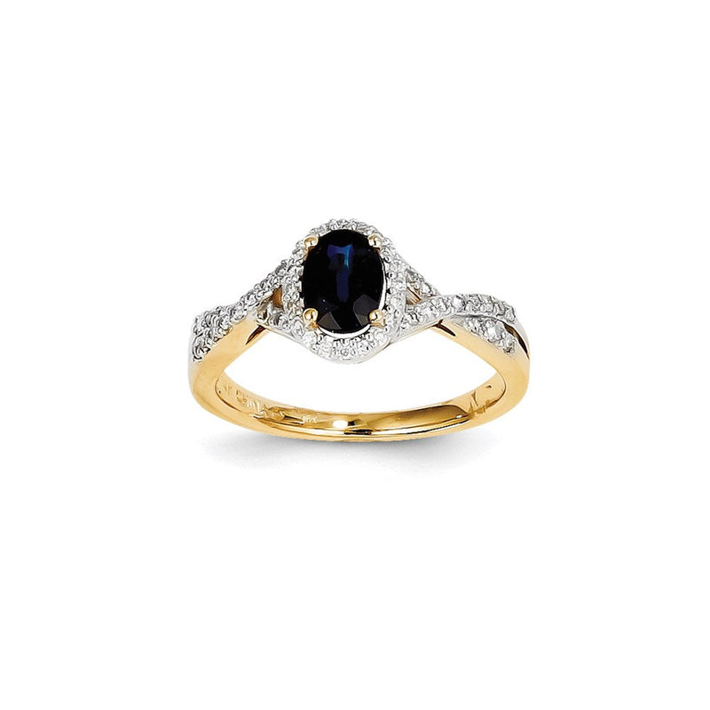 14K Gelbgold Ring mit natürlichen Diamanten und Saphiren