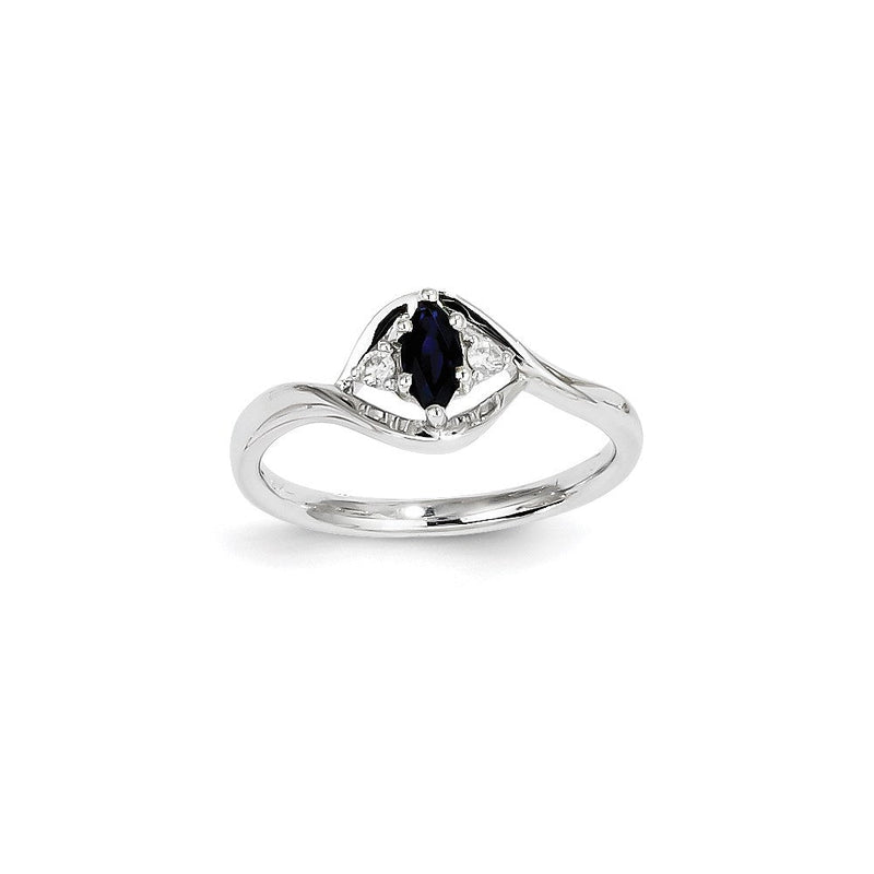 14K Weißgold Ring mit Diamant und Saphir