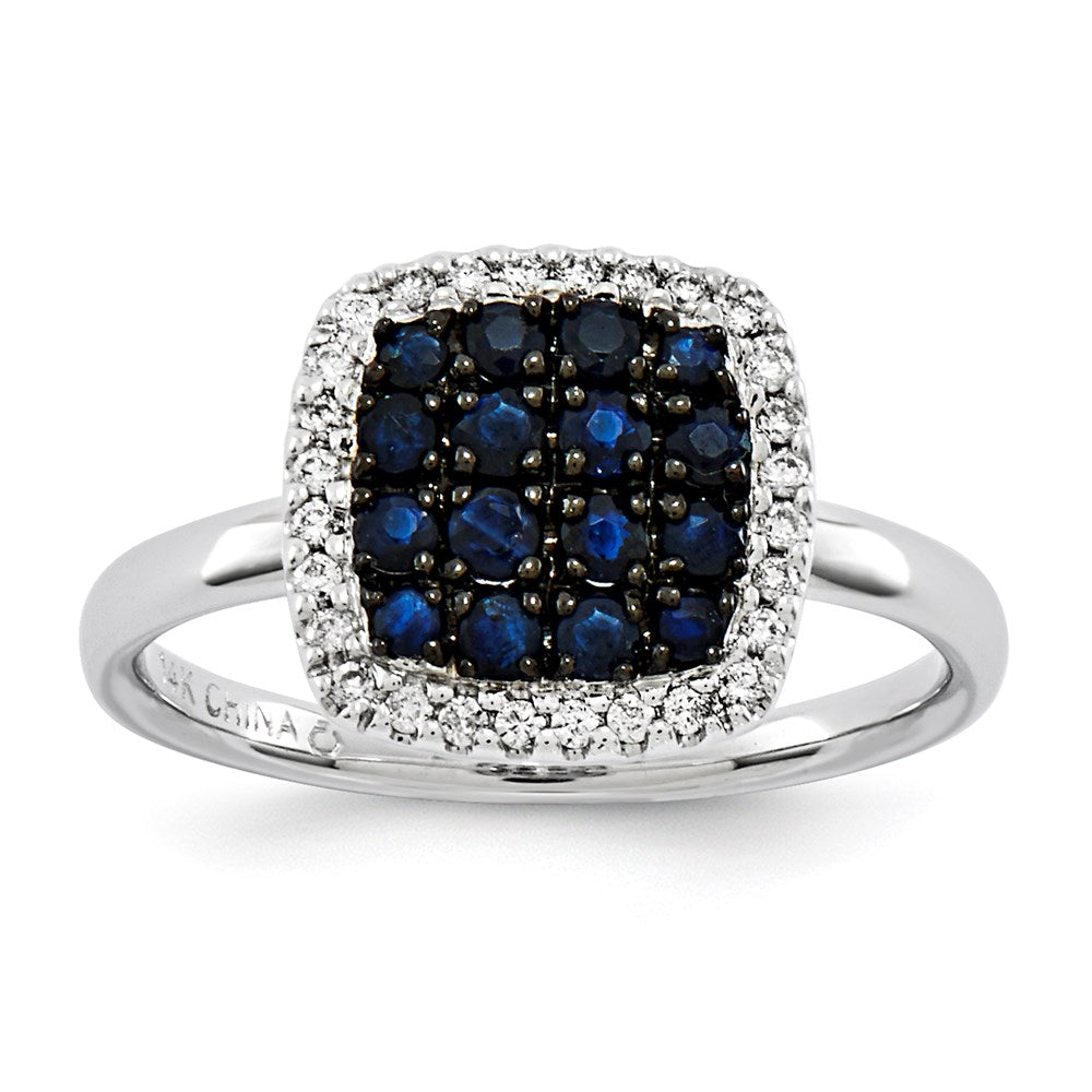 14K Weißgold Echt Diamant & Saphir Ring