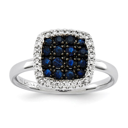 14K Weißgold Echt Diamant & Saphir Ring