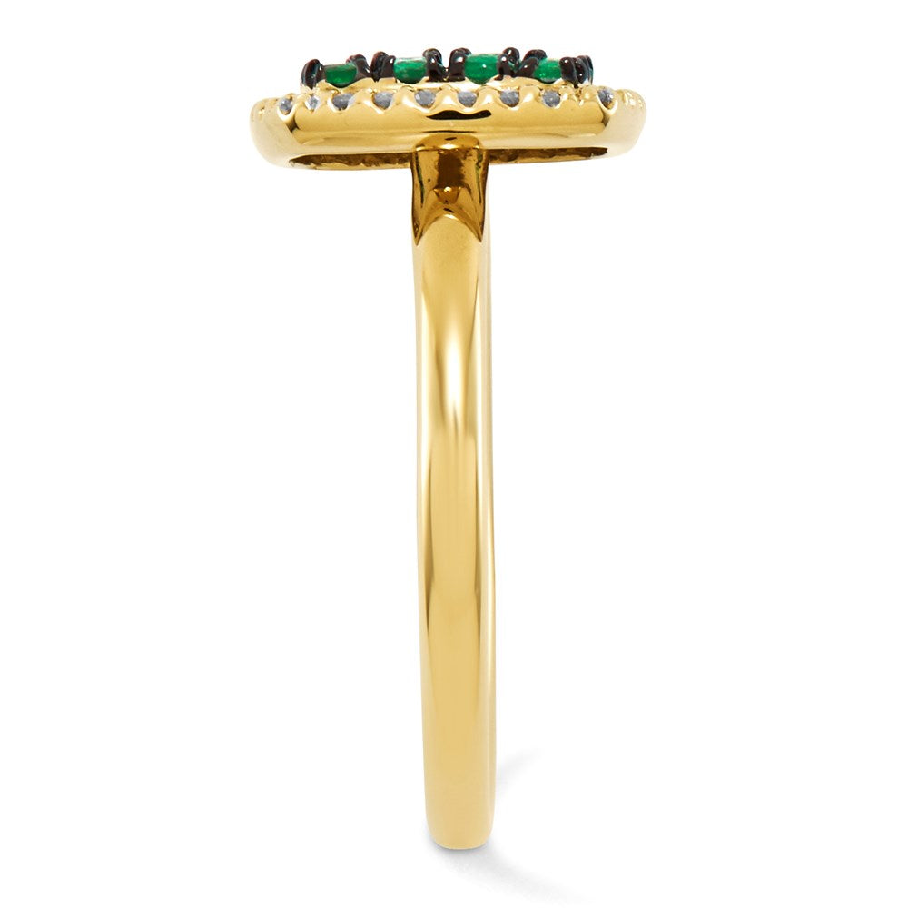 14K Gelbgold Echt Diamant & Smaragd Ring