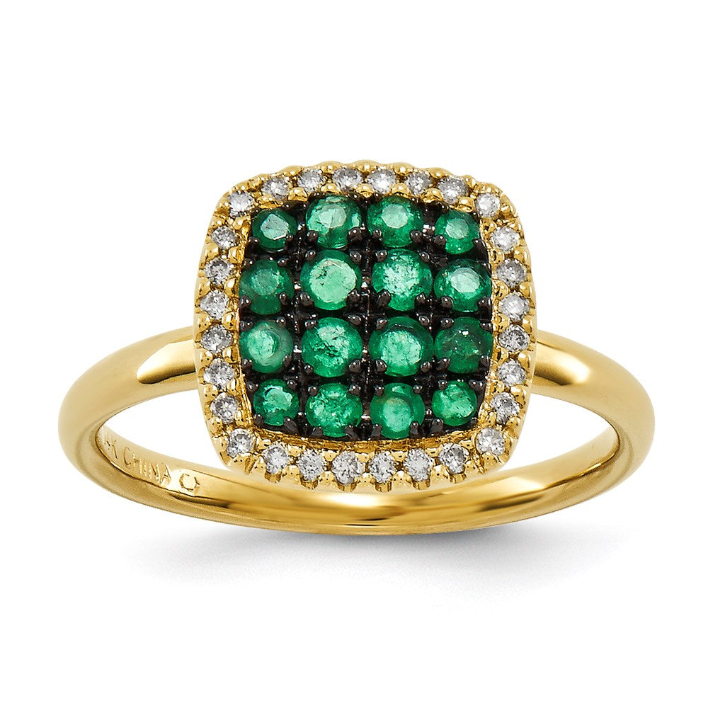 14K Gelbgold Echt Diamant & Smaragd Ring