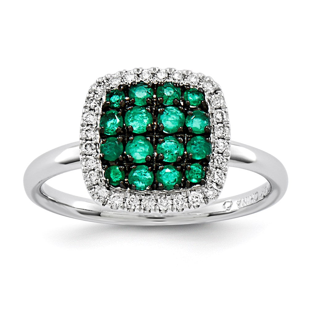 14K Weißgold Echt Diamant & Smaragd Ring