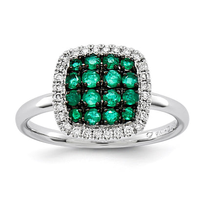 14K Weißgold Echt Diamant & Smaragd Ring
