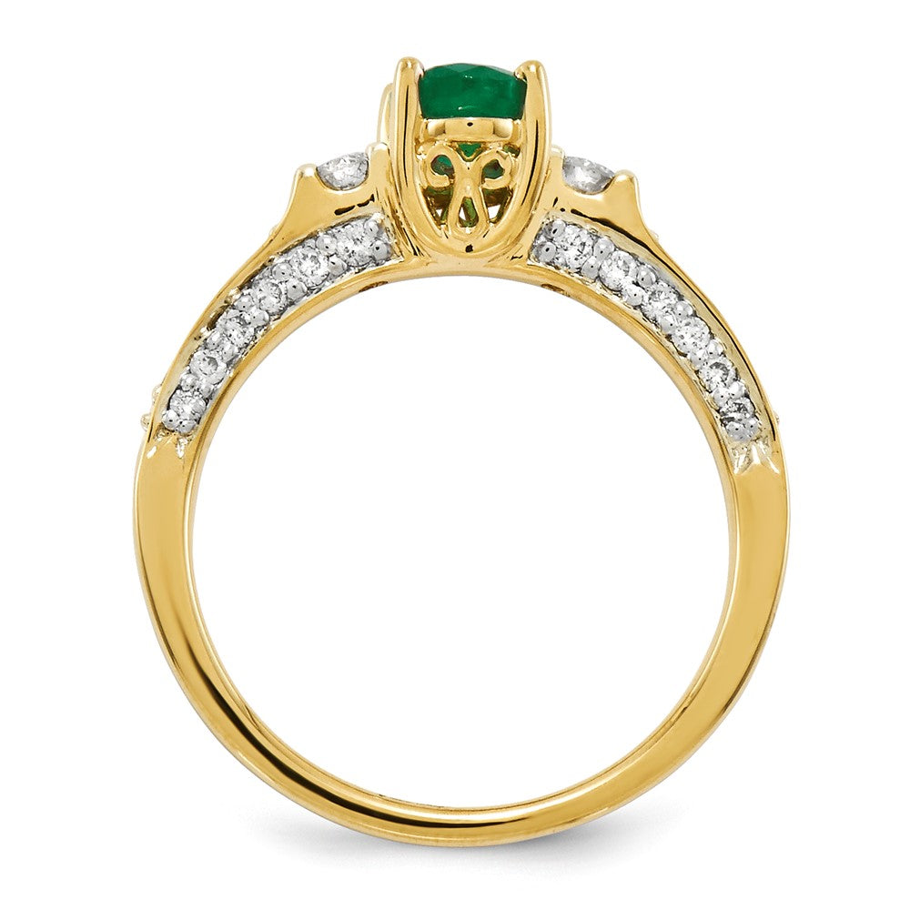 14K Gelbgold Echt Diamant & Smaragd Ring
