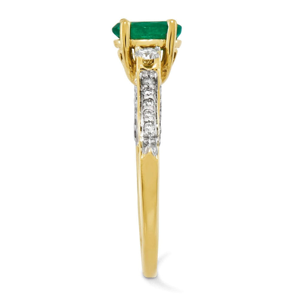 14K Gelbgold Echt Diamant & Smaragd Ring