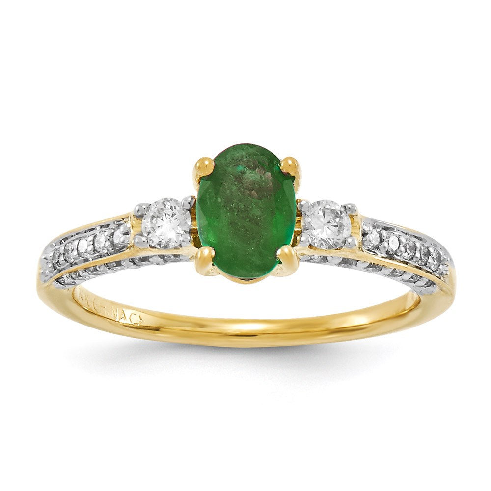 14K Gelbgold Echt Diamant & Smaragd Ring