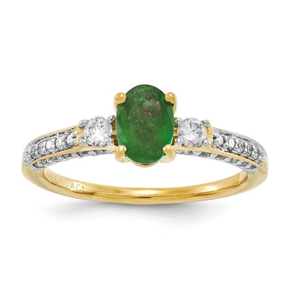 14K Gelbgold Echt Diamant & Smaragd Ring