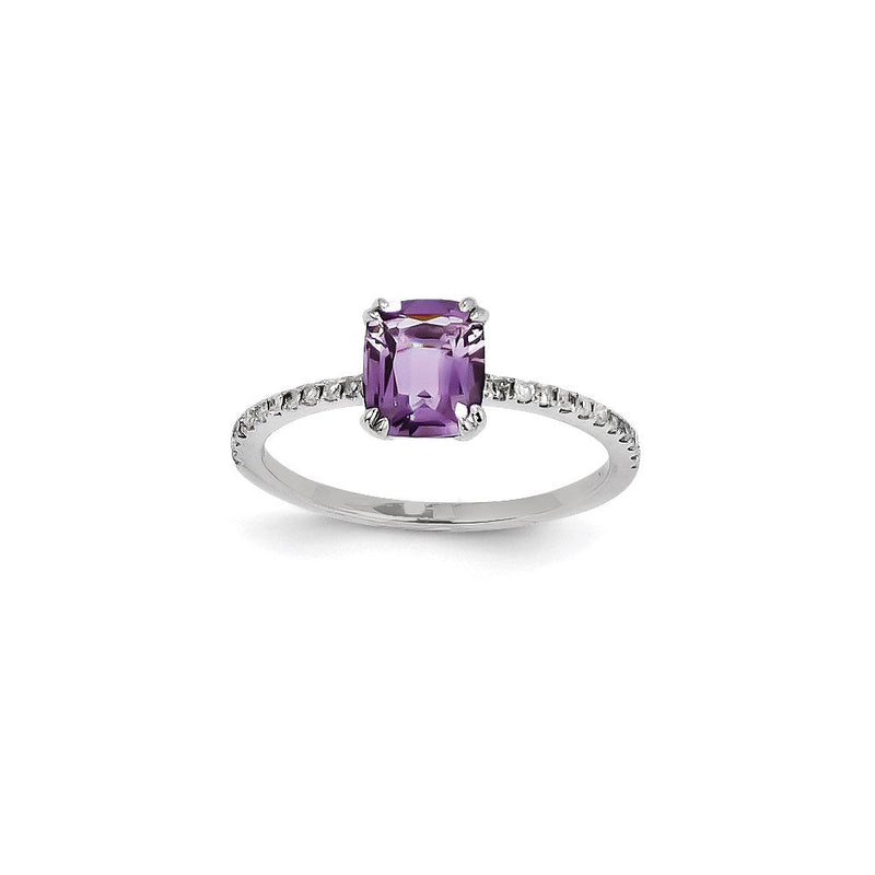 14K Weißgold Ring mit echten Diamanten und Amethysten, quadratisch