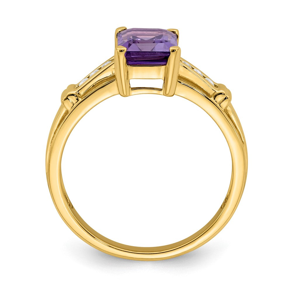 14K Gelbgold Ring mit quadratischem Amethyst und Weißem Topas