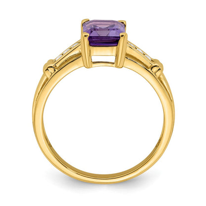 14K Gelbgold Ring mit quadratischem Amethyst und Weißem Topas