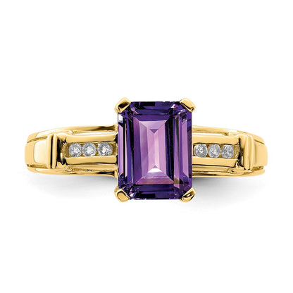 14K Gelbgold Ring mit quadratischem Amethyst und Weißem Topas