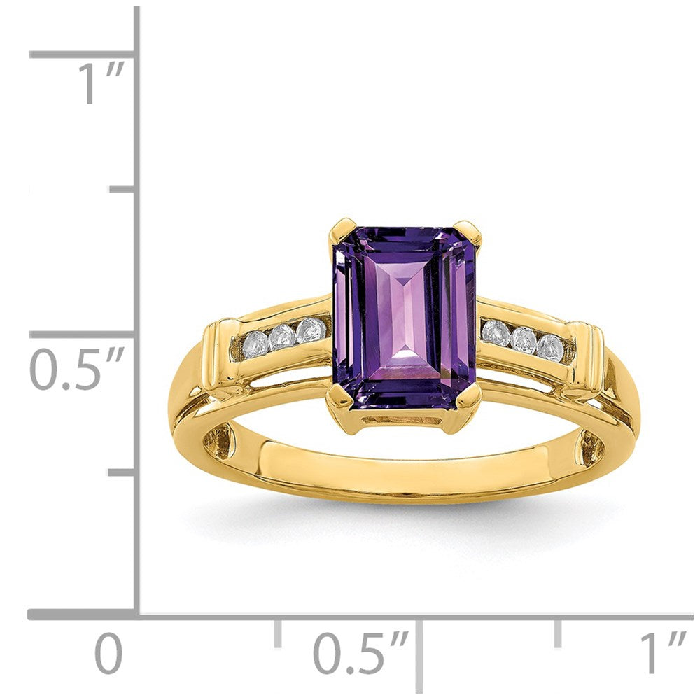 14K Gelbgold Ring mit quadratischem Amethyst und Weißem Topas