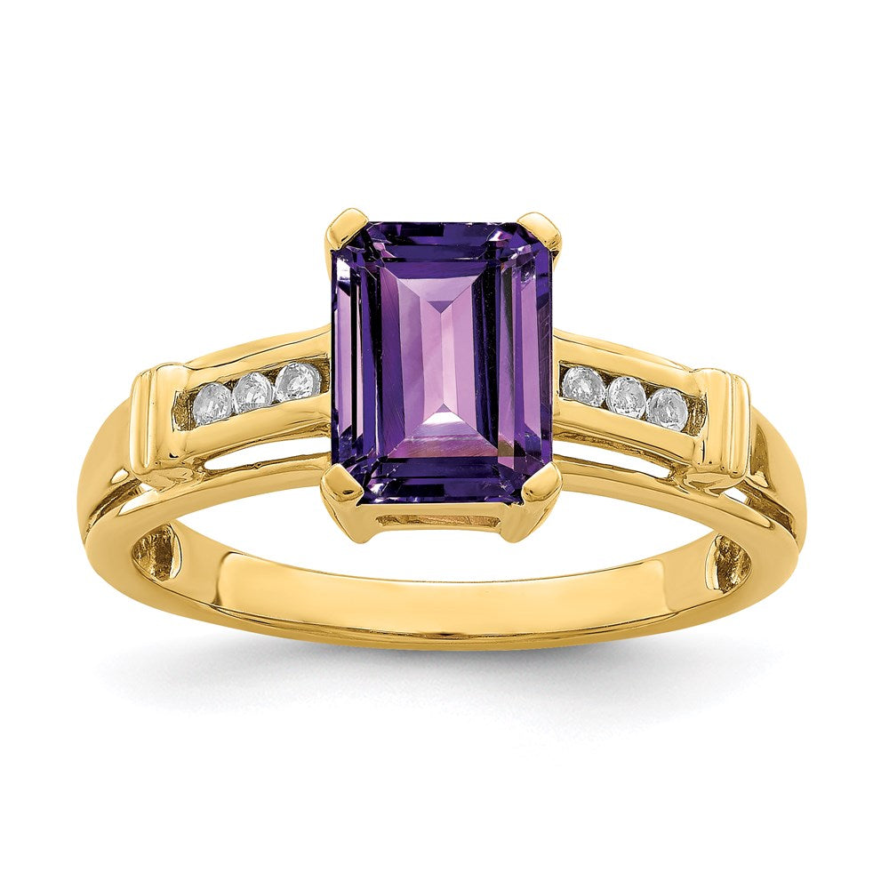 14K Gelbgold Ring mit quadratischem Amethyst und Weißem Topas