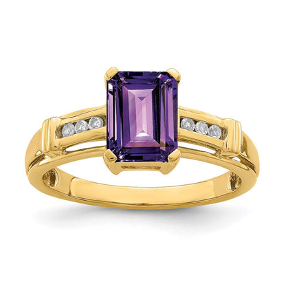 14K Gelbgold Ring mit quadratischem Amethyst und Weißem Topas