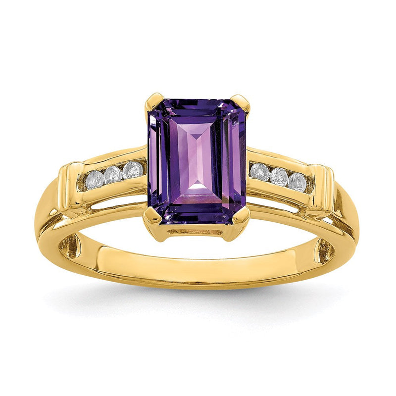 14K Gelbgold Ring mit quadratischem Amethyst und Weißem Topas