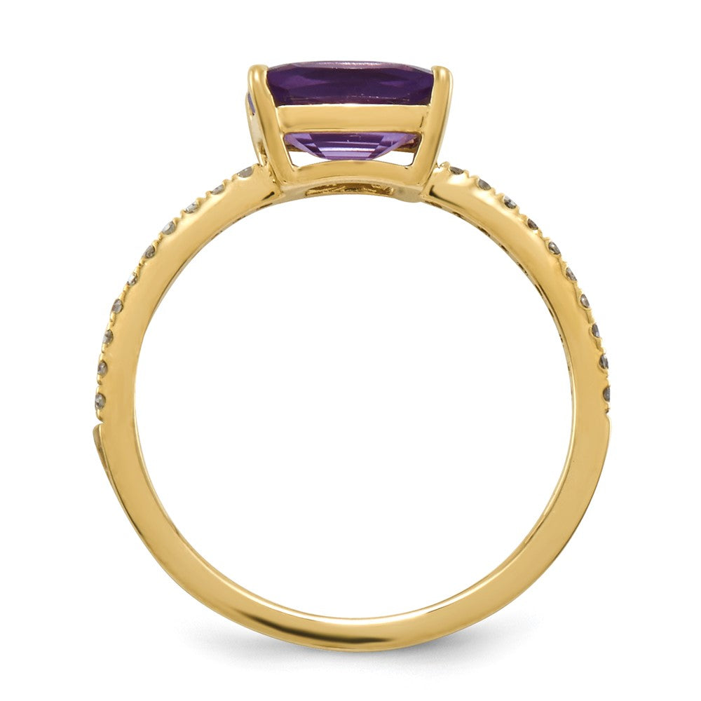 14K Gelbgold Echt Diamant und Amethyst Quadratisch Ring