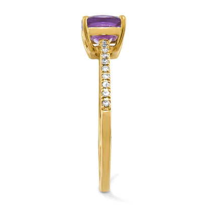 14K Gelbgold Echt Diamant und Amethyst Quadratisch Ring