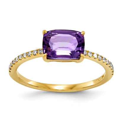 14K Gelbgold Echt Diamant und Amethyst Quadratisch Ring