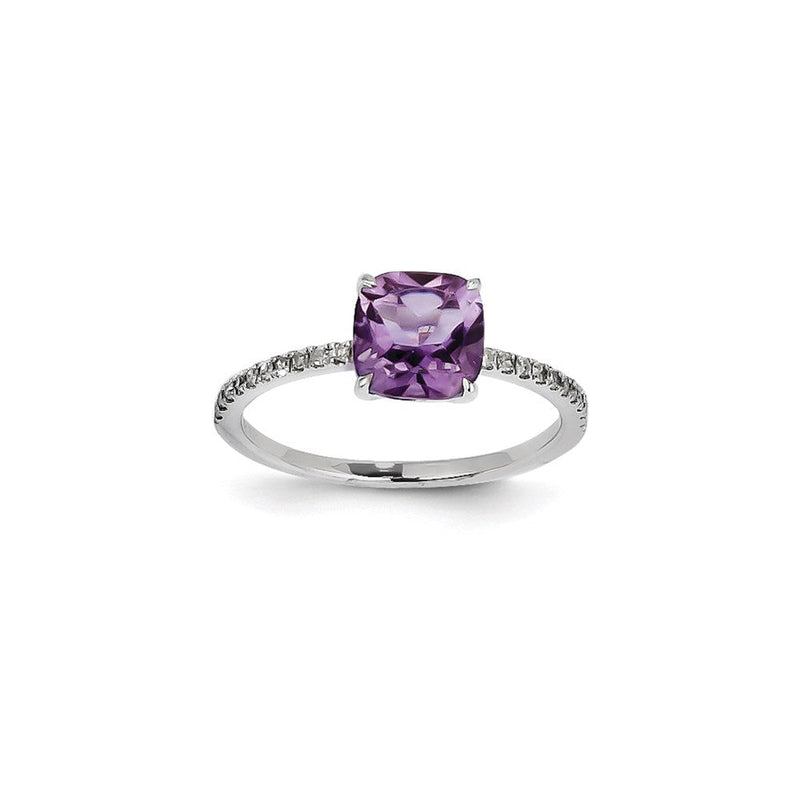 14K Weißgold Ring mit Diamanten und Amethyst