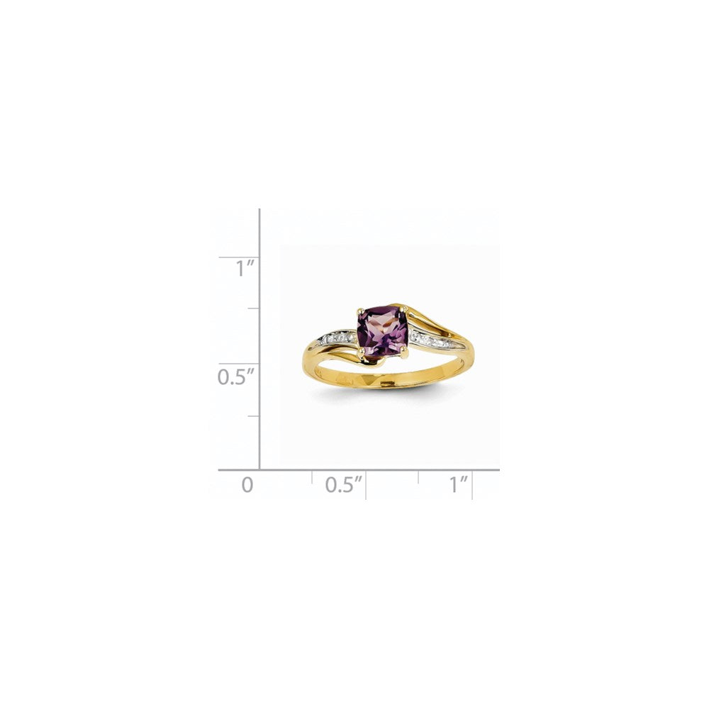 14K Gelbgold Ring mit Diamant und Amethyst, quadratisch