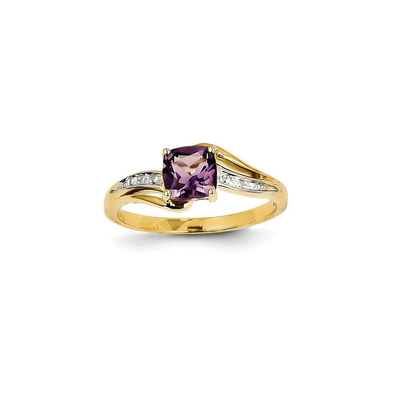 14K Gelbgold Ring mit Diamant und Amethyst, quadratisch
