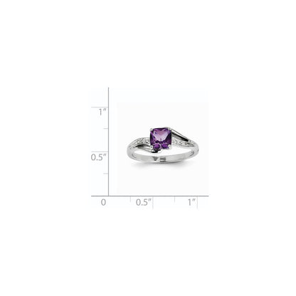 14K Weißgoldring mit Diamanten und Amethysten, quadratisch