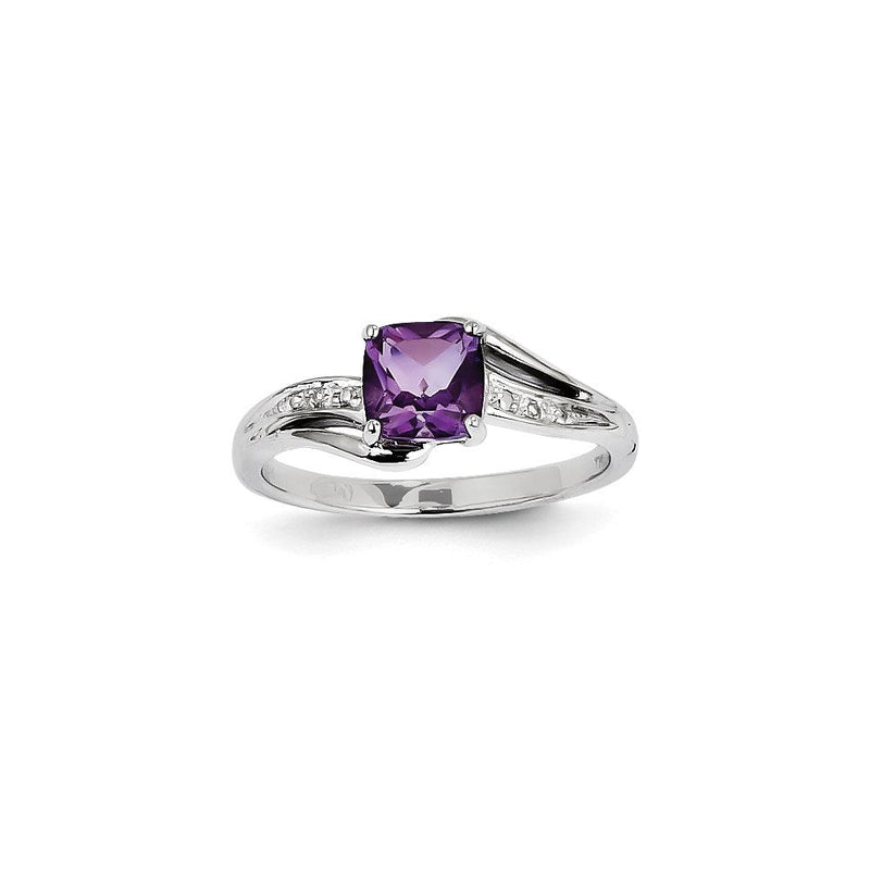 14K Weißgoldring mit Diamanten und Amethysten, quadratisch