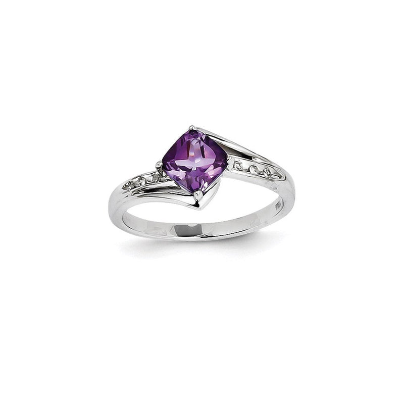 Eckiger Ring aus 14K Weißgold mit natürlichem Diamant und Amethyst