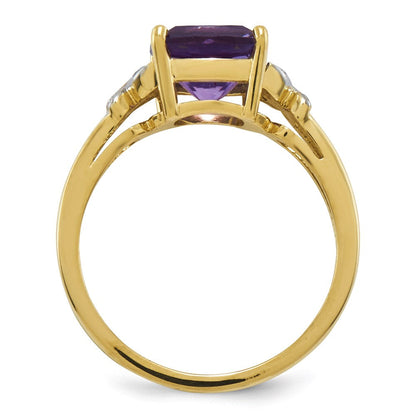 14K Gelbgold Ring mit natürlichen Diamanten und Amethyst, quadratisch