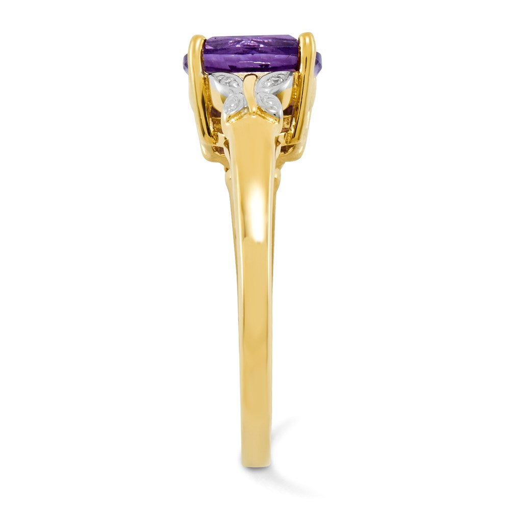 14K Gelbgold Ring mit natürlichen Diamanten und Amethyst, quadratisch