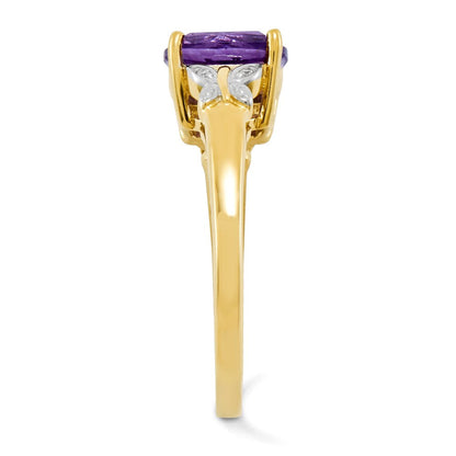 14K Gelbgold Ring mit natürlichen Diamanten und Amethyst, quadratisch