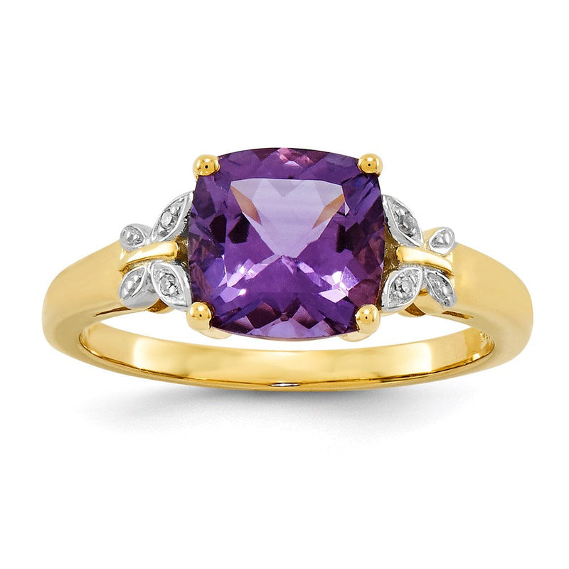 14K Gelbgold Ring mit natürlichen Diamanten und Amethyst, quadratisch