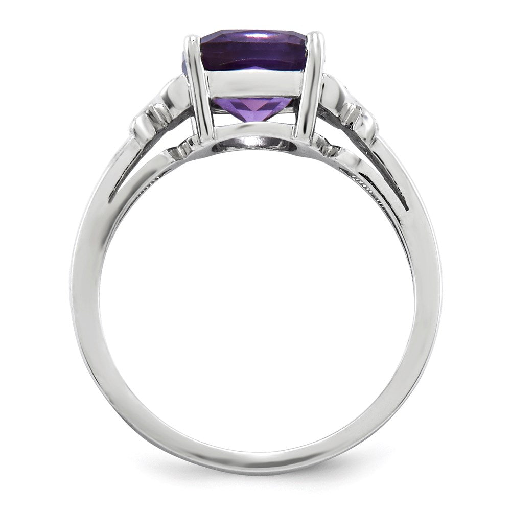 14K Weißgold Echt Diamant und Amethyst Quadratisch Ring