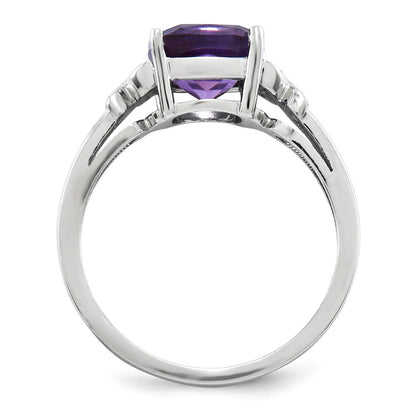 14K Weißgold Echt Diamant und Amethyst Quadratisch Ring