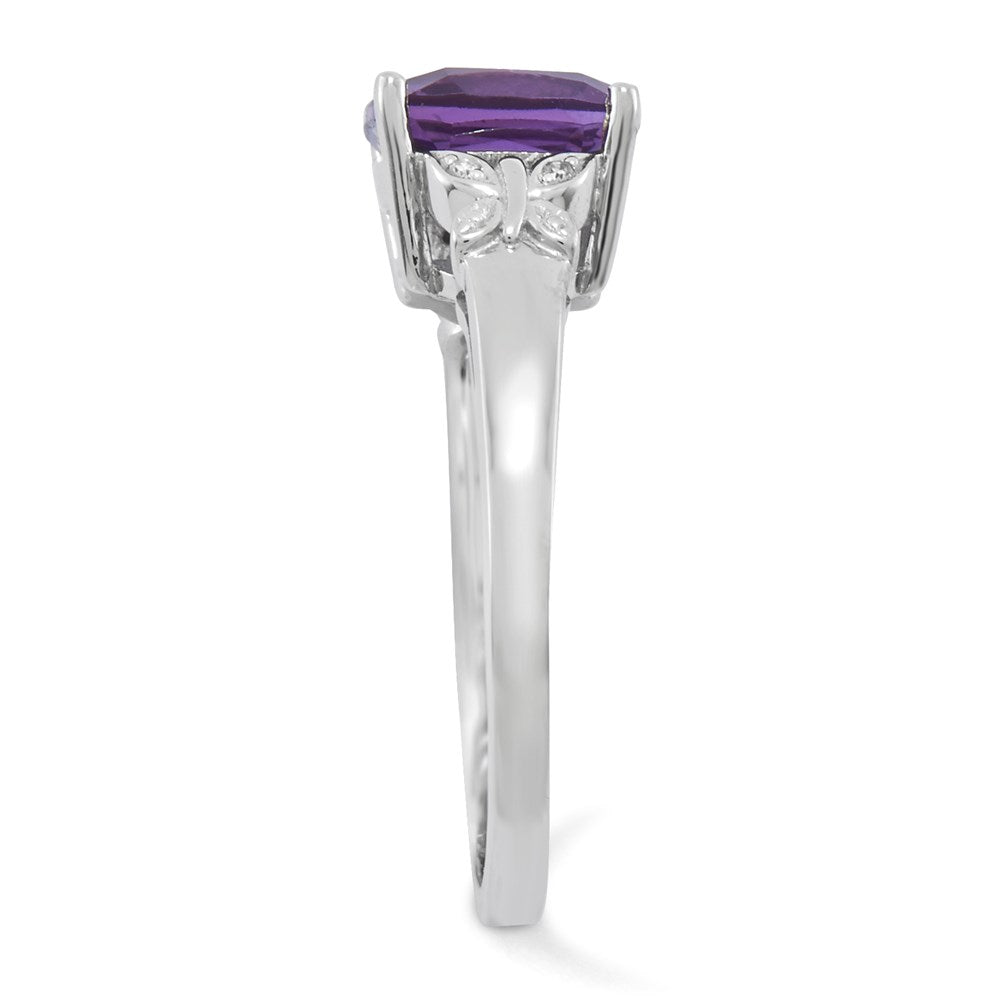 14K Weißgold Echt Diamant und Amethyst Quadratisch Ring