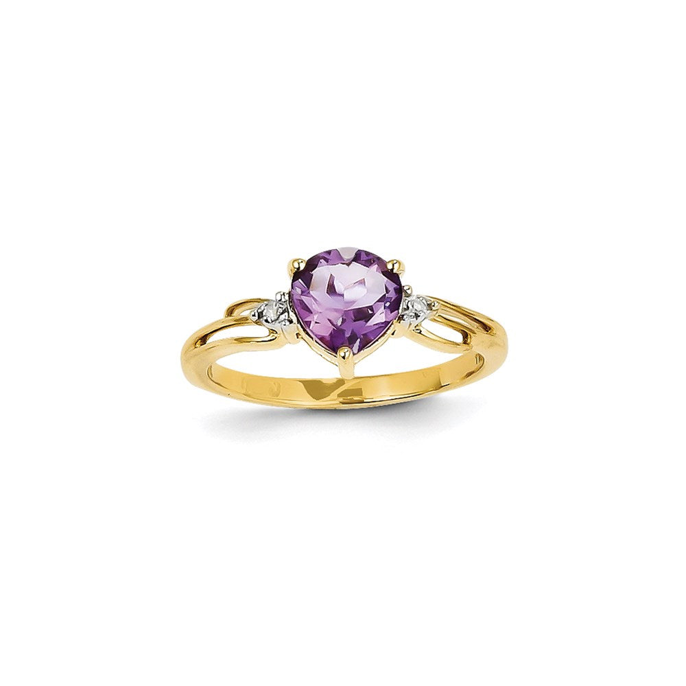 14K Gelbgold Ring mit Diamanten und Amethyst in Herzform