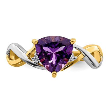14K Gelbgold Ring mit Amethyst und Trillion-Weißtopas