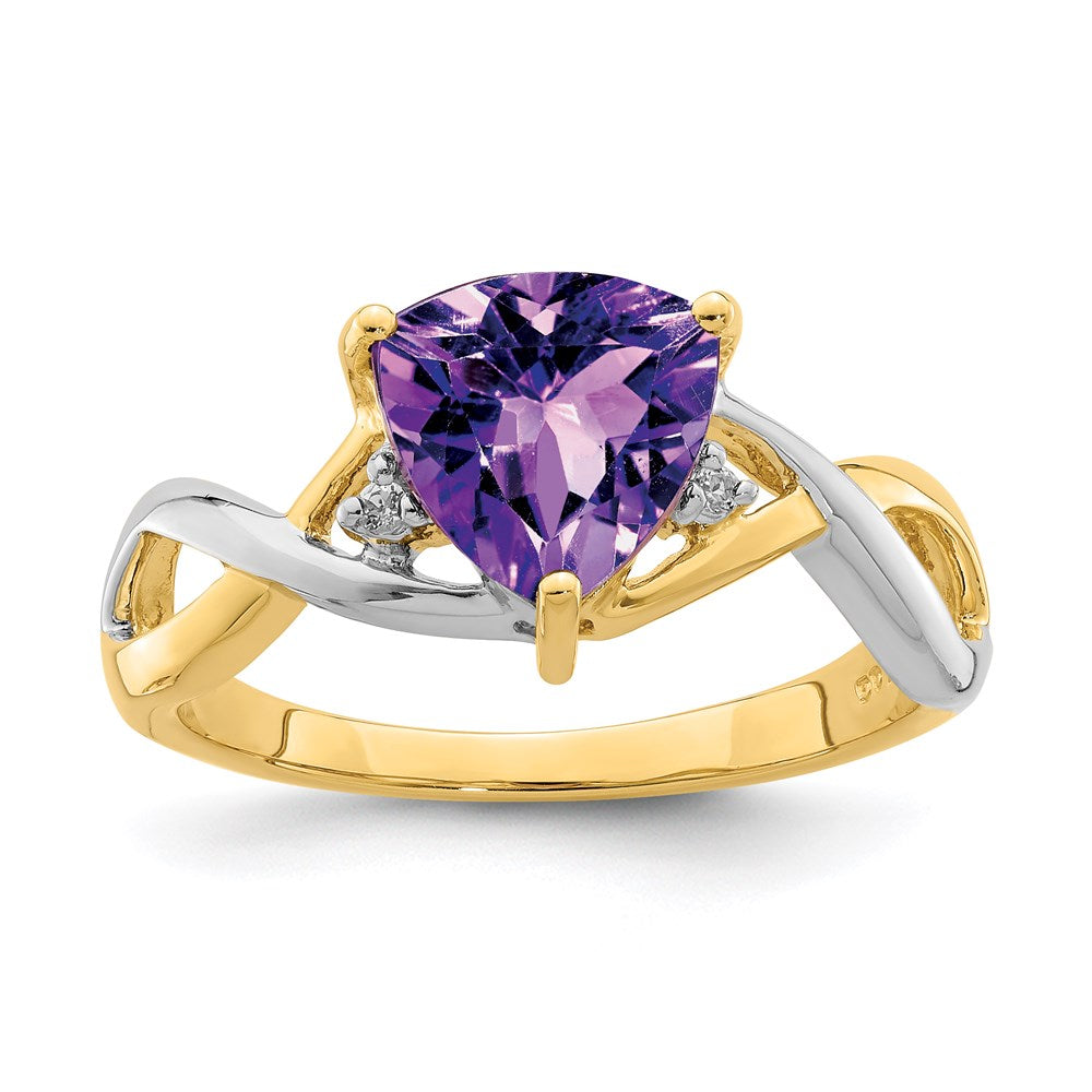 14K Gelbgold Ring mit Amethyst und Trillion-Weißtopas