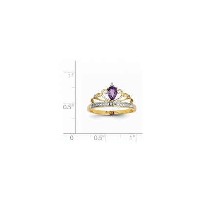 14K Gelbgold Ring mit Rhodium, echten Diamanten und Amethyst