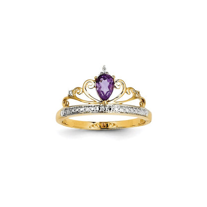 14K Gelbgold Ring mit Rhodium, echten Diamanten und Amethyst