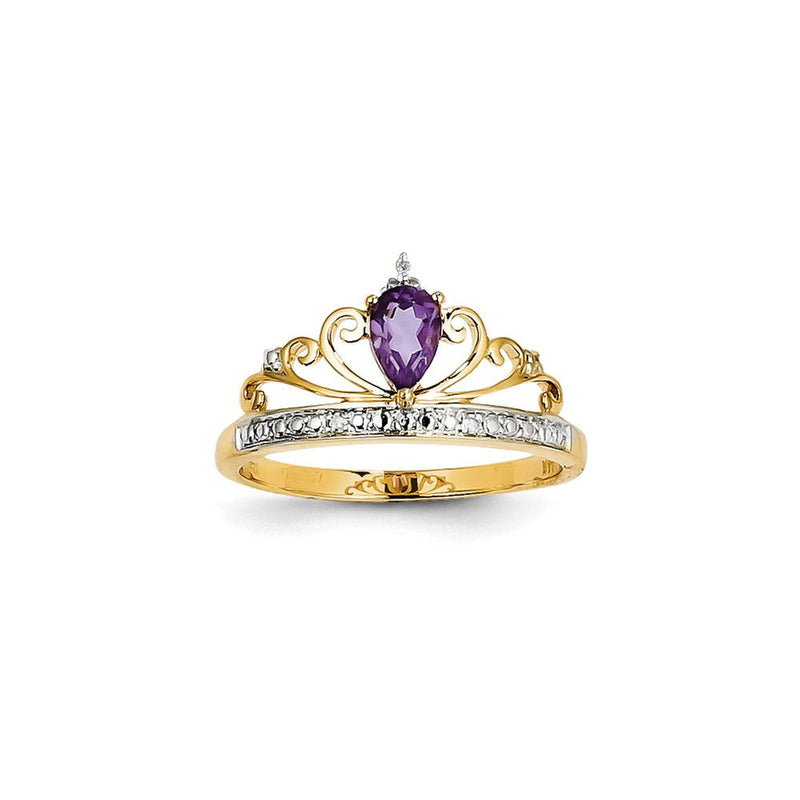 14K Gelbgold Ring mit Rhodium, echten Diamanten und Amethyst
