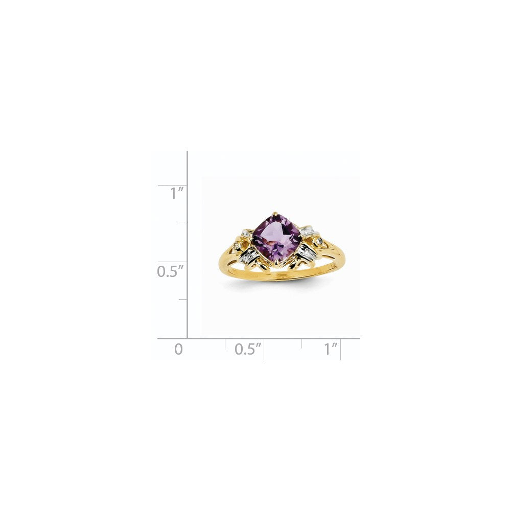 14K Gelbgold Ring mit Diamanten und Amethysten, quadratisch